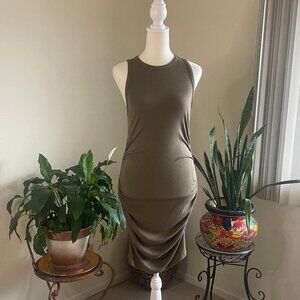Moyabo: Cute slip dress with side ruching. Size L. Khaki. Works for maternity